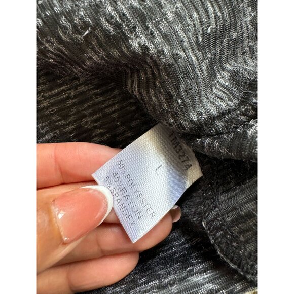 THML Anthropologie Sz‎ L Shift Dress Flare Sleeve Embroidered Black White Knit - Picture 6 of 7